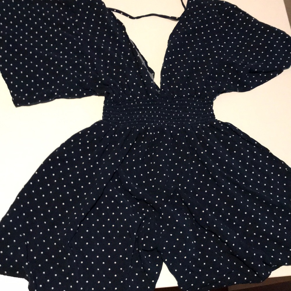 Final Touch Navy Blue Polka Dot Romper Size S